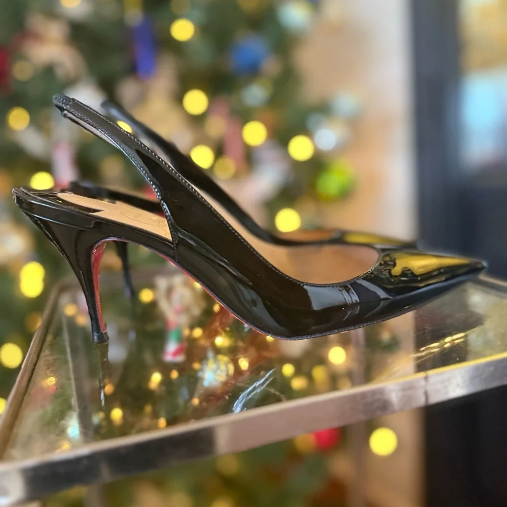 Christian Louboutin Black Patent Slingback Heels - Picture 3 of 9